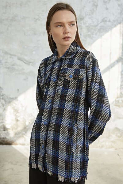 InStyle Сорочка з пухнастими деталями та кнопками - синя