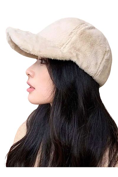 GYES Beige Soft Furry Women's Plush Hat Winter Cap