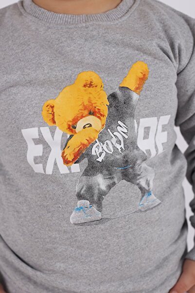 COSBA kids wear Erkek Çocuk Boom Ayıcık Baskılı Jogger Şardonlu Pamuklu Eşofman Takımı