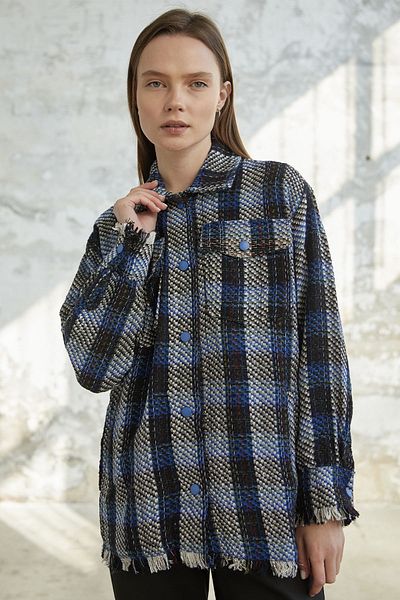 InStyle Cămașă cu fermoar cu ciucuri cu ciucuri - Albastru