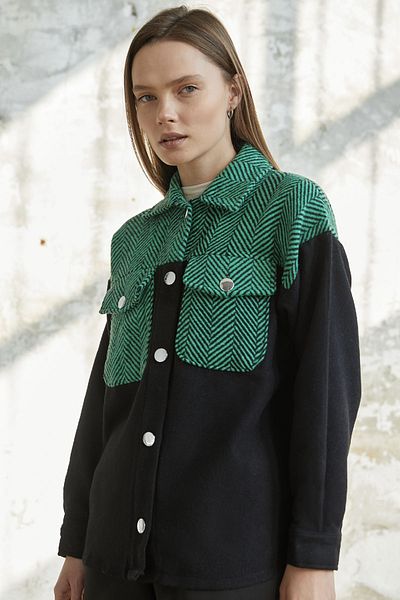 InStyle Μπουφάν τσέπης με μοτίβο ψαροκόκαλου - Πράσινο