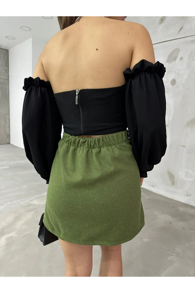 TakıDolabı Fusta mini cu talie elastică KHAKI