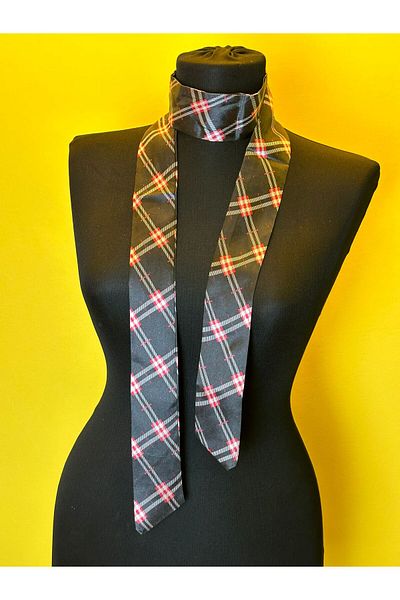 Gönülden Tasarım 142X5 CM SATIN PLAID EșARFĂ FEMEI EșARFĂ HOSTES Negru