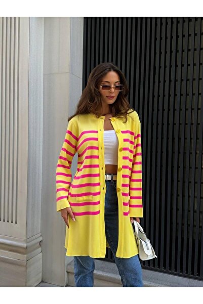 OUZ Fashion Striped Buttoned Cardigan