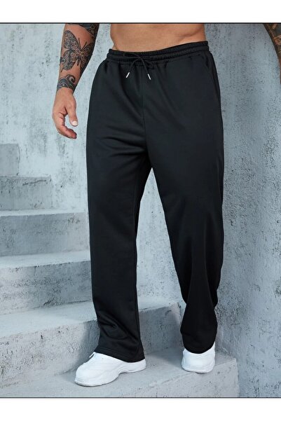 FİTGO Ανδρικό μαύρο φούτερ παντελόνι με άνετη εφαρμογή και ίσια μπατζάκια