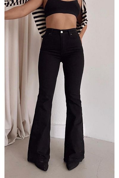QİSSO Spanish Leg Jeans Black Women's