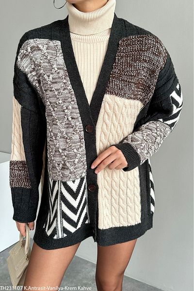 Lupies Women's Colorful Jacquard Knitwear Cardigan