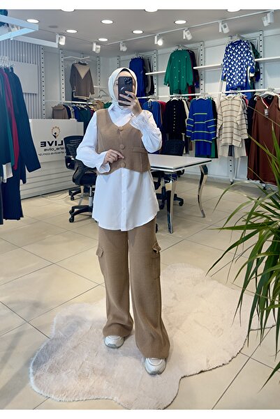 She Olive Set tricotaje din 2 piese cu vestă -vision