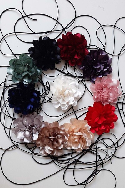 Bijusel Flower Choker Rose Necklace Genuine Leather Laced