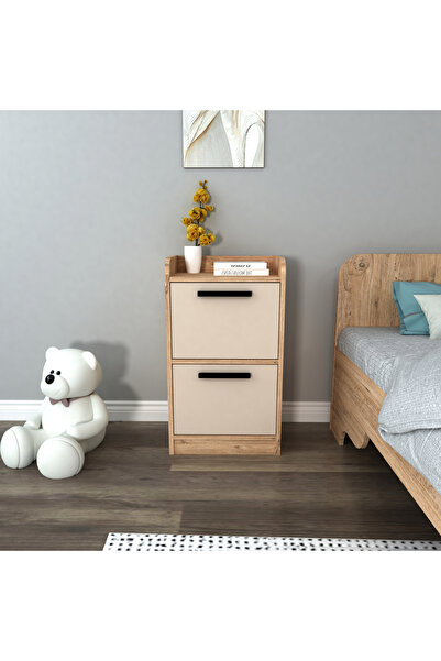 ARNETTİ Luses 2 Çekmeceli Modern Tasarım Genç Odası Komodin, Atlantik Çam Bej...