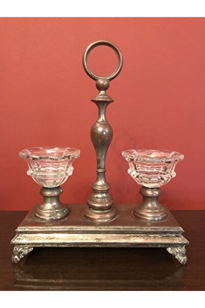 tayfuntufan antika koleksiyon Fransız gümüş kaplama baharatlık sosluk 23 x 18...