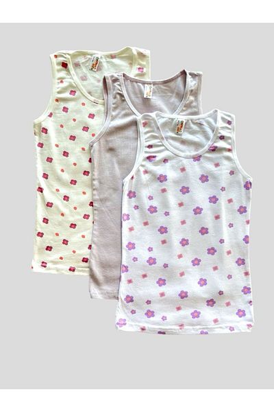 elmas kids Girl's Cotton Floral Patterned 3-Piece Undershirt