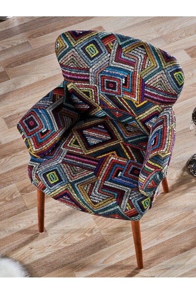 tubihome 2 Berjer ve Puftan OluşanKilim Desen Kahve Seti