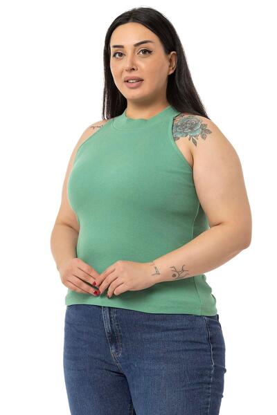 DISENTIS MODEST Plus Size Halter Neck Half Turtleneck Camisole Green Body