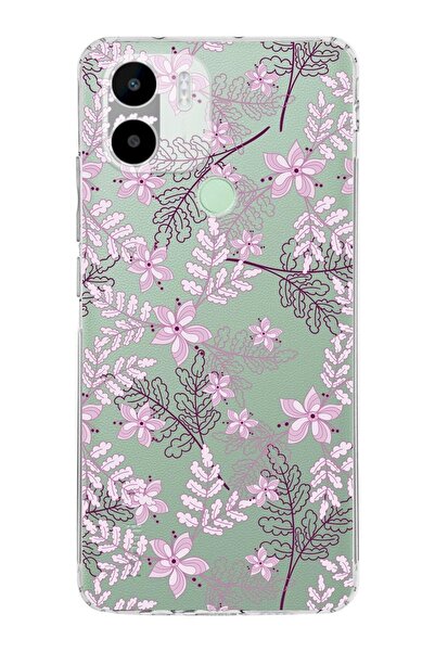 PrintiFy Redmi A2 Plus Slim Fit Kapak Floral Pudra Tasarımlı Şeffaf Silikon
