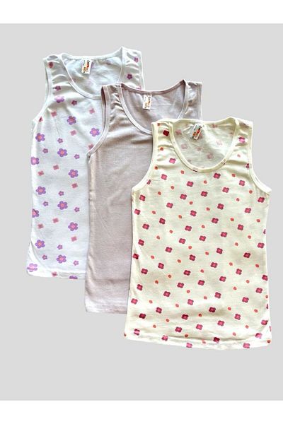 elmas kids Girl's Cotton Floral Patterned 3-Piece Undershirt