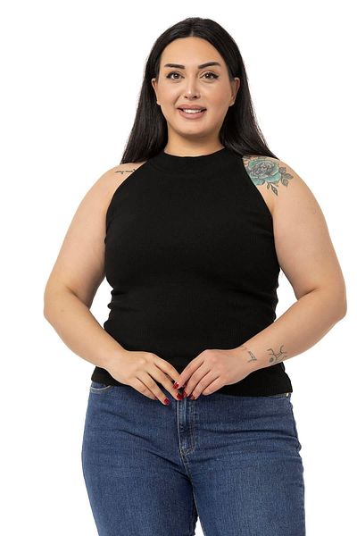 DISENTIS MODEST Large Size Halter Neck Half Turtleneck Camisole Black Body