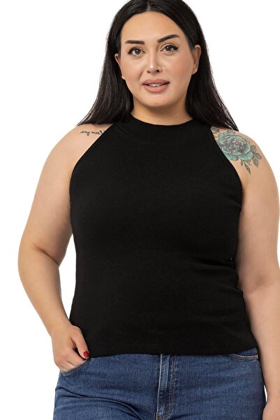 DISENTIS MODEST Large Size Halter Neck Half Turtleneck Camisole Black Body
