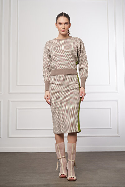 UTOPIAN Yan Şeritli Midi Triko Etek