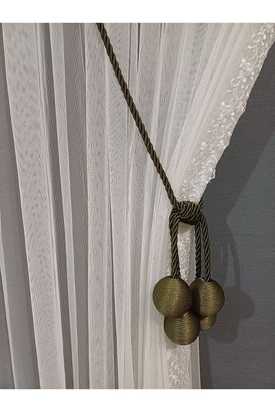 venedik home Συσκευή δεσίματος τούλι και φόντου 4 μπάλες χακί χρώματος - Συνδετικό οροφής διπλής ράγας