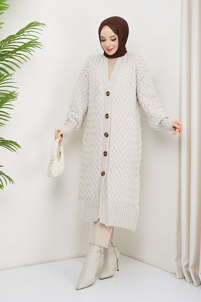 Pamuk Butik Γυναικεία Πλεκτή Ζακέτα Πλεκτή Καλάθι Πλήρους Μήκους