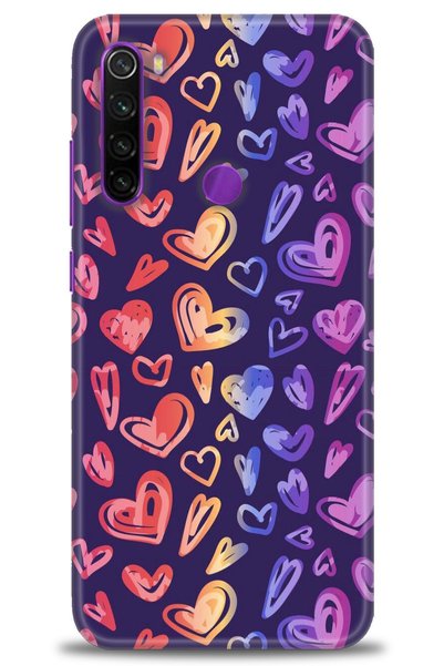 MRCİLETİSİM حافظة هاتف Xiaomi Redmi Note 8 مطبوعة بدقة HD - قلوب ملونة + واقي...
