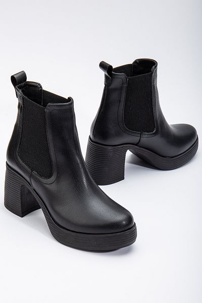 MARSEDO Cizme zilnice elastice cu toc gros Emly Black pentru femei