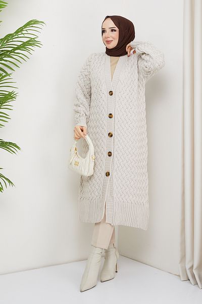 Pamuk Butik Γυναικεία Πλεκτή Ζακέτα Πλεκτή Καλάθι Πλήρους Μήκους
