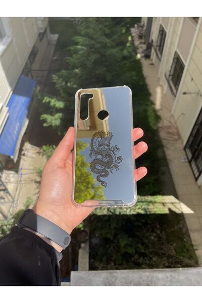 PERAX Redmi Note 8 Silver Aynalı Darbe Korumalı Ejderha Tasarımlı Silikon Kıl...