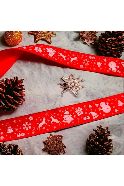 BukiroAtelier 2 Meters Patterned Pine Tree Christmas Ribbon - Packaging Ribbon