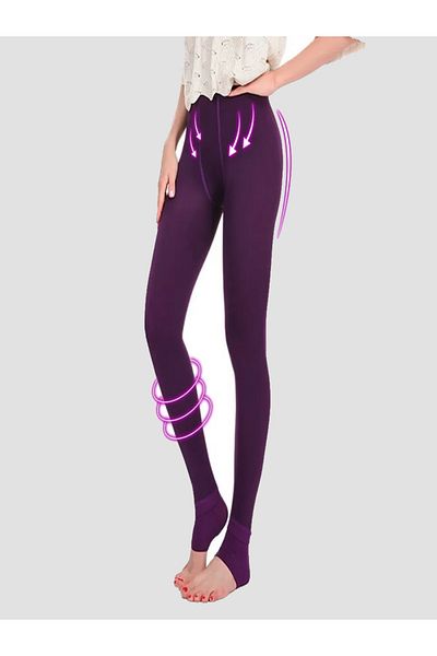 MİSTİRİK Ravena Model Firming Effect Plush Inside Warm Thermal Corset Socks Purple Color