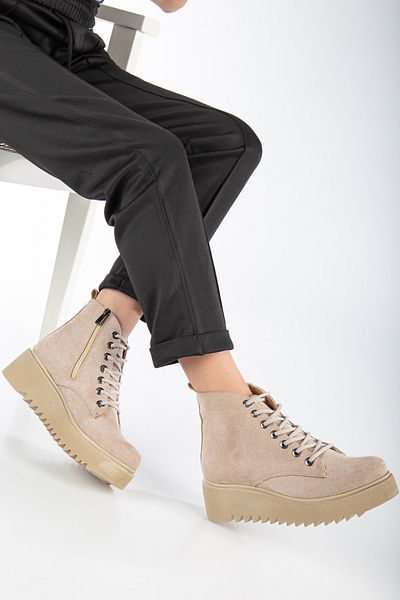 MARSEDO Marta Beige Γυναικείες μπότες με χοντρό τακούνι με φερμουάρ