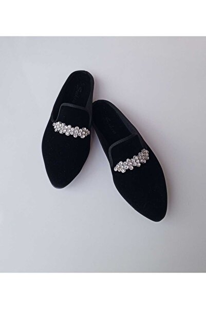 NevaYy collection Siyah Süet Taşlı, Kadın Ev Terliği