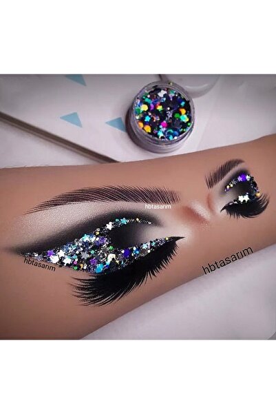 hbtasarim Jel glitter siyah-gümüş yıldız detaylı sim