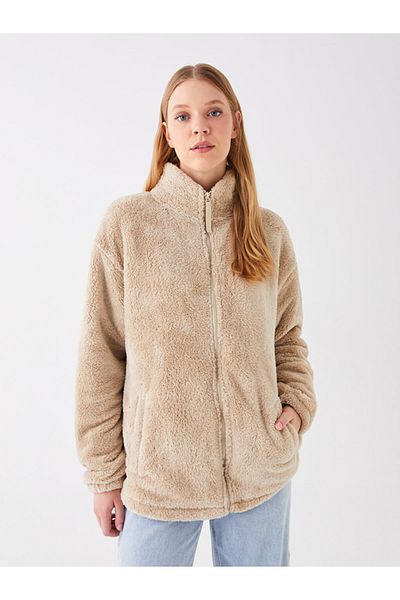 LC Waikiki Cardigan de pluș pentru femei, cu guler vertical, cu mânecă lungă