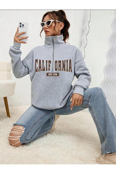 SELENA BUTİK سويت شيرت كاليفورنيا بياقة بسحاب للجنسين