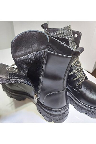 ONE STEP Kadın Kalın Taban Taş Bağcıklı Kürklü Bot