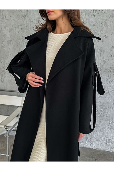 Elif Özbey Butik Palton negru premium - mâneci cu buzunare și detalii