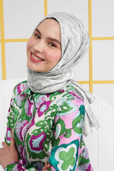 Madame Polo Madame Polo Ipeksi Jakar Italyan Şal ORİGAMİ Desen - GÜMÜŞ