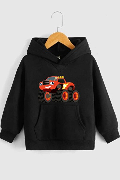 AMMA Children's Car Printed Oversize Winter Hooded Sweatshirt Hoodie