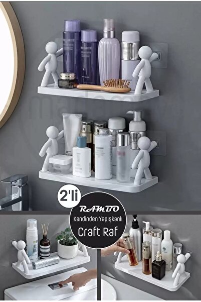 Genel Markalar 2'li Kendinden Yapışkanlı Craft Banyo Rafı Baharatlık Mutfak Organizer Duvara Monte Raf Düzenleyici