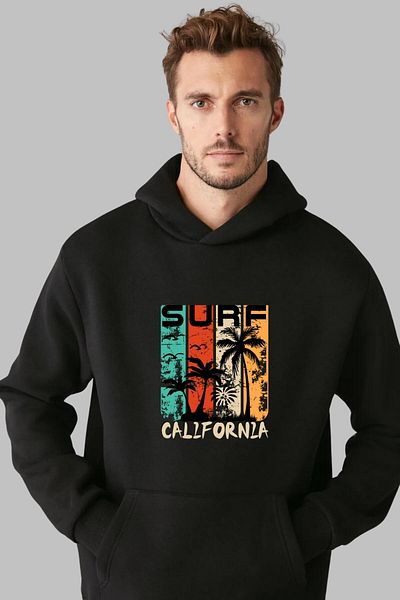 MAD COLLECTİON Hanorac cu glugă unisex cu croială obișnuită, cu mânecă lungă, imprimat californian, bumbac supradimensionat