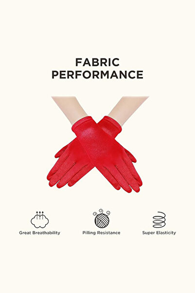 Hayalperest boncuk Kısa Bilek Boyu Parlak Saten Gelin Kostüm Eldiveni Parti Ve Özel Geceler İçin Gelin Eldiveni Kırmızı