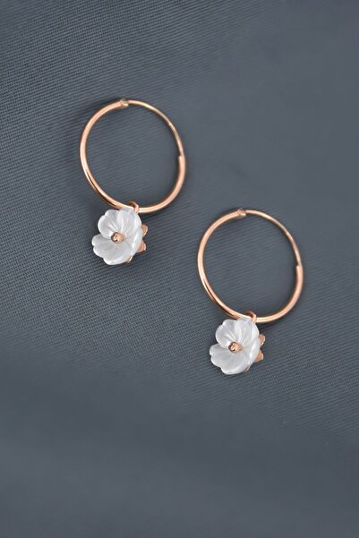 Sinsirella 925 Ayar Gümüş Rose Kaplama Manolya Çiçeği Halka Küpe