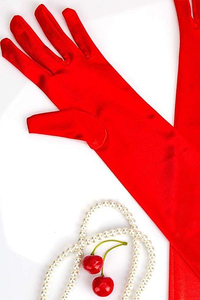 Hayalperest boncuk Long Satin Bridal Wedding Gloves For Women Long Prom Party Gloves Red