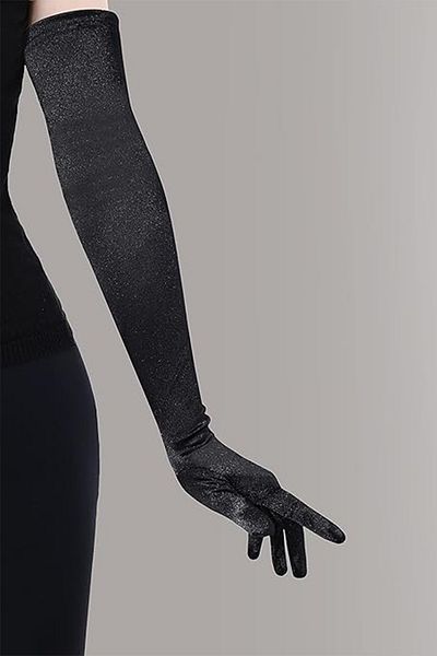 Hayalperest boncuk Mănuși lungi de nuntă de bal din satin Costum elegant pentru ocazii speciale Mănuși negre