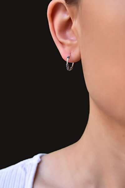 Sinsirella 925 Ayar Gümüş Rodyum Kaplama Küçük Boy Antik Motifli Halka Küpe