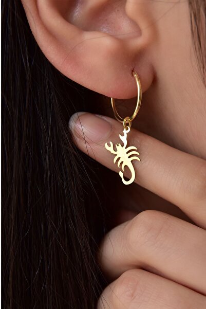 Sinsirella 925 Ayar Gümüş Altın Kaplama Akrep Figürlü Halka Küpe