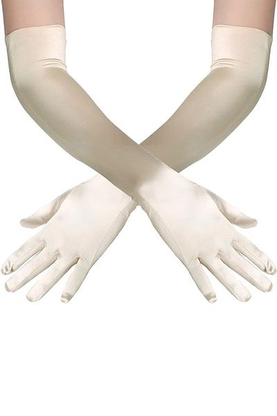 Hayalperest boncuk Mănuși lungi din satin pentru bal de nuntă pentru ocazii speciale Mănuși elegante pentru costum pentru interior, alb