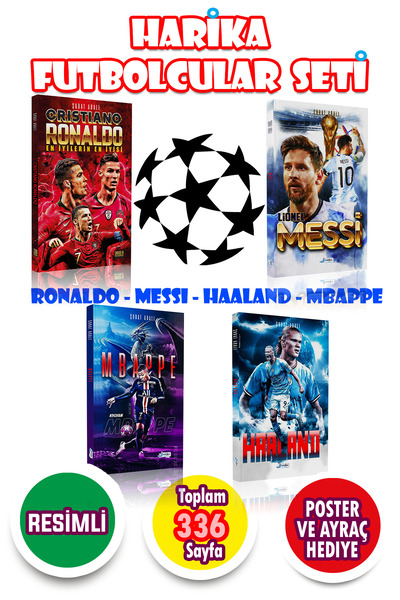 Harika Kitap Harika Futbolcular Seti 4 Kitap + 4 Poster RONALDO - MESSİ - HAA...